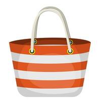 Orange and white striped summer beach bag isolated on white icon. Vector illustration in flat style