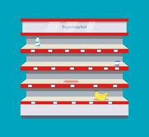 Shop, supermarket interior shelf with empty store shelves. Vector illustration in flat style