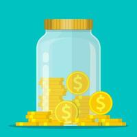 Money Jar. Saving dollar coin in jar.Save your money concept. Vector illustration in flat style