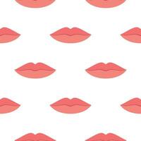 seamless pattern with womans red and pink kissing lips. Isolated on white background. Vector illustration in flat style
