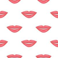 seamless pattern with womans red and pink kissing lips. Isolated on white background. Vector illustration in flat style