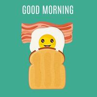 bueno Mañana desayuno huevo con brindis y tocino vector