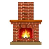 Winter interior bonfire. Fireplace made of bricks vector