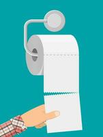 White roll of toilet paper on holder. Hank of paper for toilet. Vector illustration in flat style -