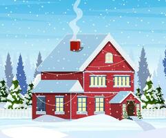 Christmas landscape background with snow and tree vector