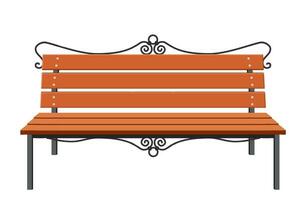 Wooden bench isolated on white background. City park bench with decorative iron elements. Vector illustration in flat style