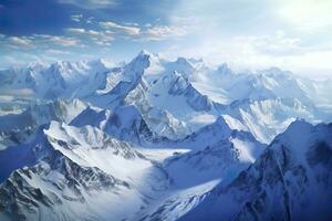 AI generated The beauty of a majestic and snow capped mountain range, with rugged peaks, AI Generative photo