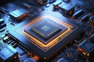 AI generated Futuristic central processor unit. Powerful Quantum CPU motherboard. AI Generated photo