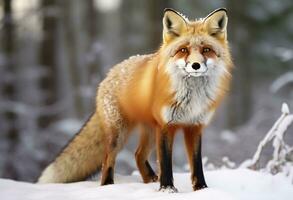 AI generated Red fox standing on snow. AI Generated. photo