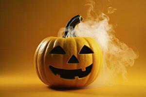 AI generated Halloween pumpkin with steam. AI Generated photo