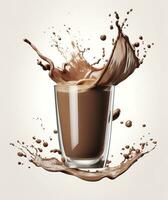 AI generated Glass with splashing cocoa, Chocolate Pouring, and splash. 3d illustration.  AI Generated photo