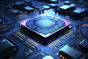 AI generated Futuristic central processor unit. Powerful Quantum CPU motherboard. AI Generated photo
