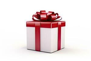 AI generated Gift box with red ribbon isolated on white background. AI Generated photo