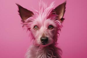 AI generated Pink colored dog on Pink Background. AI Generated photo