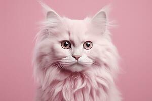 ai generado rosado de colores gato en rosado antecedentes. ai generado foto