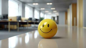 AI generated A Yellow Smiling Ball Can Promote a Positive Work Environment. Generative AI photo