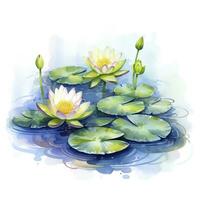 AI generated Water Lily in Pond. Watercolor design. AI Generated photo