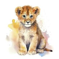 AI generated Watercolor Baby Lion. AI Generated photo