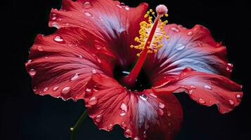 ai generado un hibisco flor con un negro fondo.ai generado. foto