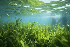 ai generado submarino ver de un grupo de fondo del mar con verde pastos marinos. ai generado foto