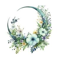 AI generated Watercolor floral Moon with greenery on a white background. AI Generated photo