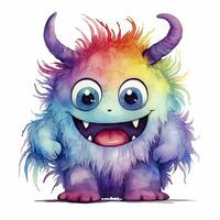 AI generated Watercolor cute monster on white background. AI Generated photo