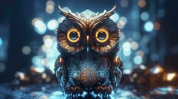 AI generated glistening alien owl. AI Generated photo