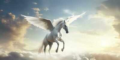 AI generated A white horse with wings. AI Generated photo