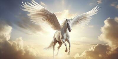 AI generated A white horse with wings. AI Generated photo