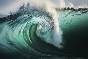 AI generated Extreme close up of thrashing emerald ocean waves. AI Generated photo