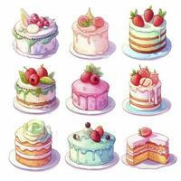 AI generated Set of Cake piece illustration on white background. AI Generated photo