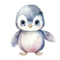 AI generated Watercolor fantasy Baby Penguin clip art isolated white background. AI Generated photo