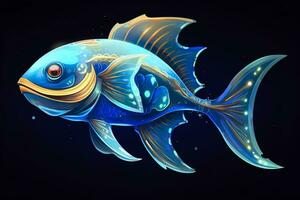 AI generated 3d rendering. fish on black background. Generative AI photo