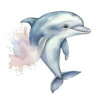 AI generated Watercolor fantasy Baby Dolphin clip art isolated white background. AI Generated photo