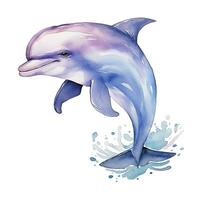 AI generated Watercolor fantasy Baby Dolphin clip art isolated white background. AI Generated photo