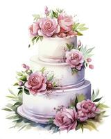 AI generated Watercolor wedding cake isolated on white background.  AI Generated photo