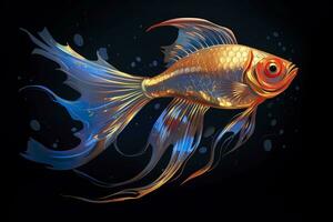 AI generated 3d rendering. fish on black background. Generative AI photo