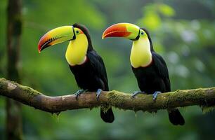 AI generated Toucan sitting on the branch in the forest. AI Generated photo