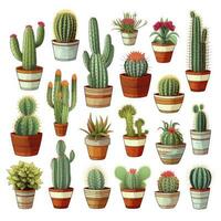 ai generado el cactus conjunto en blanco antecedentes. clipart ilustraciones. ai generado foto