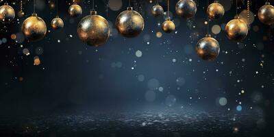 AI generated Indoor Christmas ball decoration and bokeh background. AI Generated photo