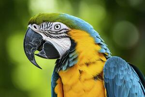 ai generado azul y amarillo guacamayo loro. ai generado foto