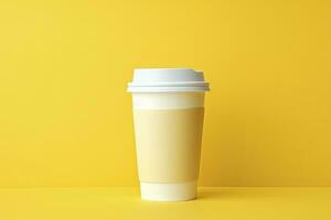 AI generated Blank coffee cup isolated on yellow background. AI Generated photo