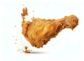 AI generated Fried chicken leg falling in the air isolated on a white background. AI Generated. photo