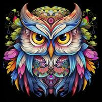 AI generated Multicolored mandala owl coloring page for adults. AI Generated photo