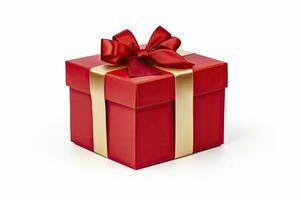 AI generated Gift box with red ribbon isolated on white background. AI Generated photo