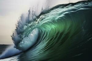 AI generated Extreme close up of thrashing emerald ocean waves. AI Generated photo