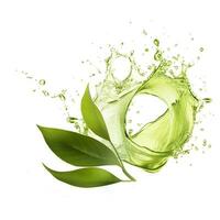 AI generated Green herbal tea wave splash with leaves flow. AI Generated photo