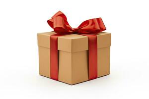 AI generated Gift box with red ribbon isolated on white background. AI Generated photo