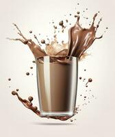 AI generated Glass with splashing cocoa, Chocolate Pouring, and splash. 3d illustration.  AI Generated photo