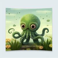 AI generated Watercolor Octopus for kids. AI Generated photo